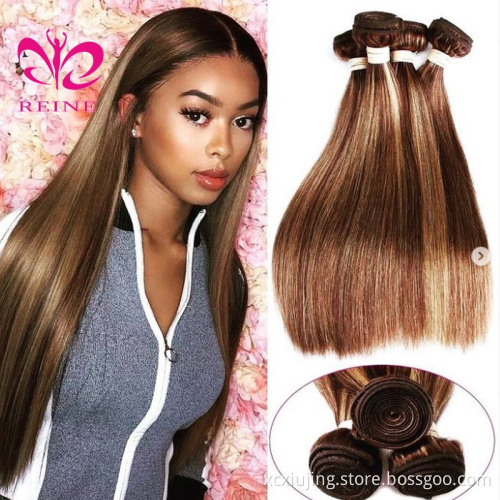 REINE Highlight Bundles With Closure Brazilian Body Wave Bundles With Closure Brown Remy Human Hair Bundles With Closure